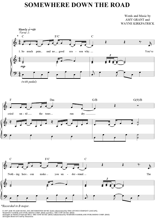 Somewhere Down The Road" Sheet Music by Amy Grant for Piano