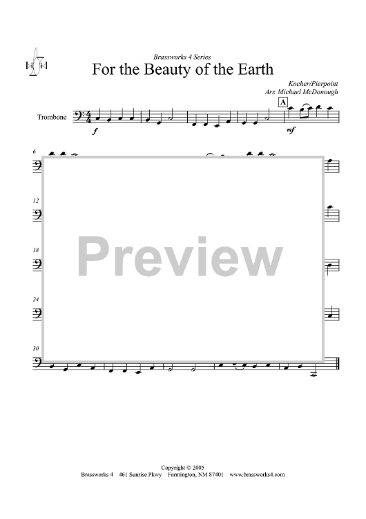 For the Beauty of the Earth - Trombone