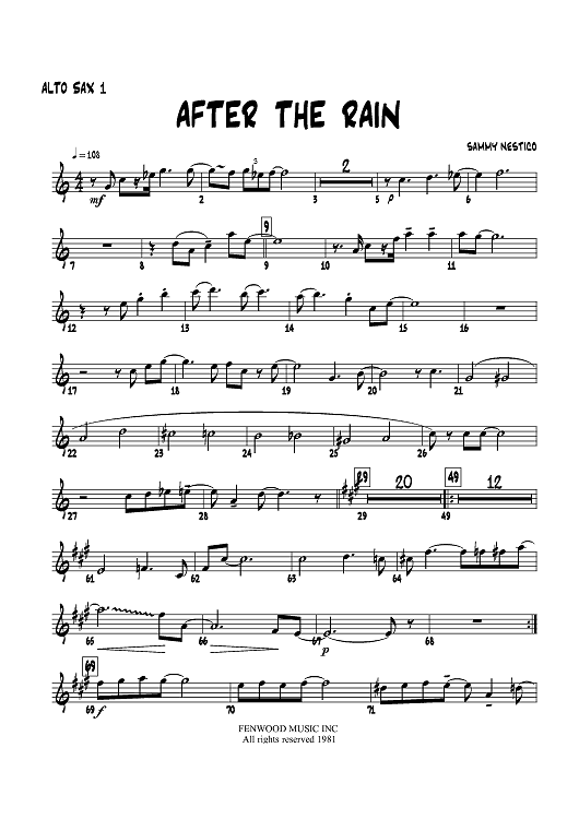 BB楽譜「AFTER THE RAIN」SAMMY NESTICO(絶版) After the Rain - Alto Sax 1
