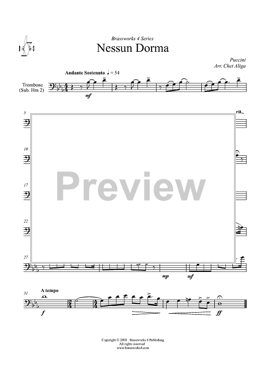 Nessun Dorma - Trombone (opt. Horn 2)
