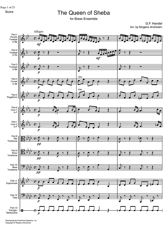 The Arrival of the Queen of Sheba HWV 67 - Score