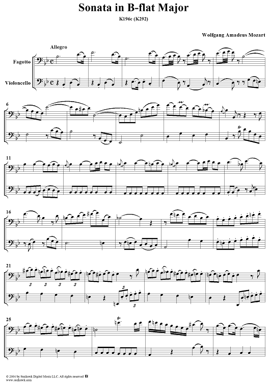 Sonata in B-flat Major, K196c (K292) - Full Score