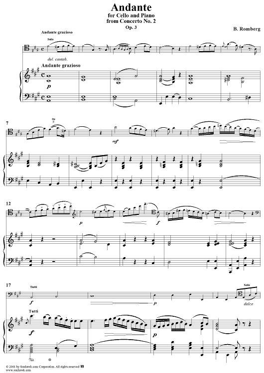 Andante from Concerto No. 2, Op. 3 - Piano Score