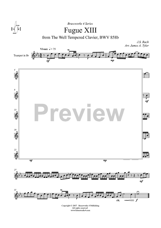 Fugue XIII from "The Well Tempered Clavier", BWV858b - Trumpet in B-flat