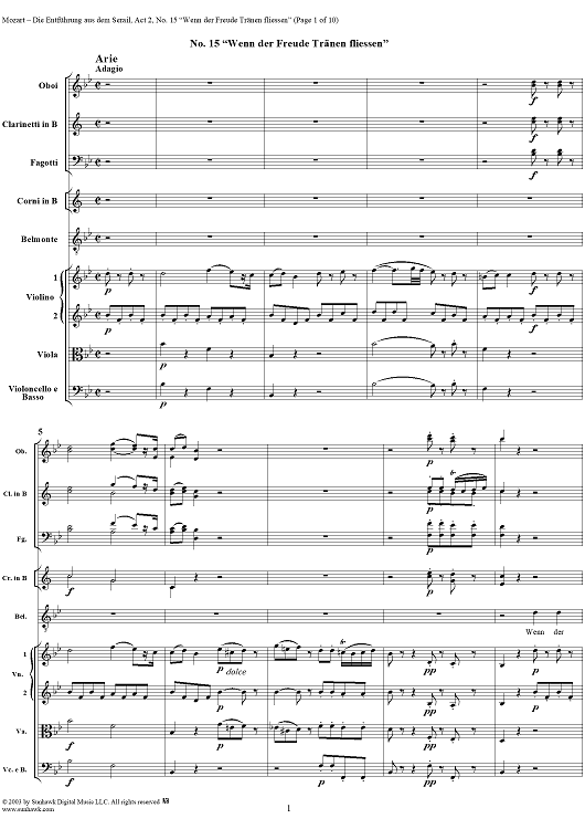 "Die Entführung aus dem Serail", Act 2, No. 15 "Wenn der Freude Tränen fliessen" - Full Score