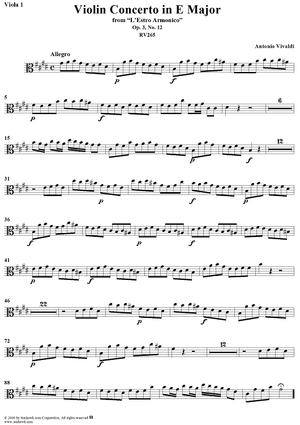 Violin Concerto in E Major    - from "L'Estro Armonico" - Op. 3/12  (RV265) - Viola 1