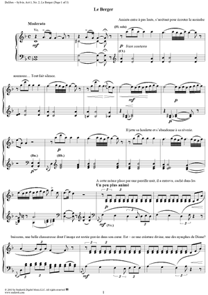 Sylvia, Act 1, No. 2: Le Berger - Piano Score
