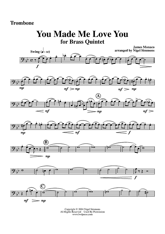 You Made Me Love You - Trombone