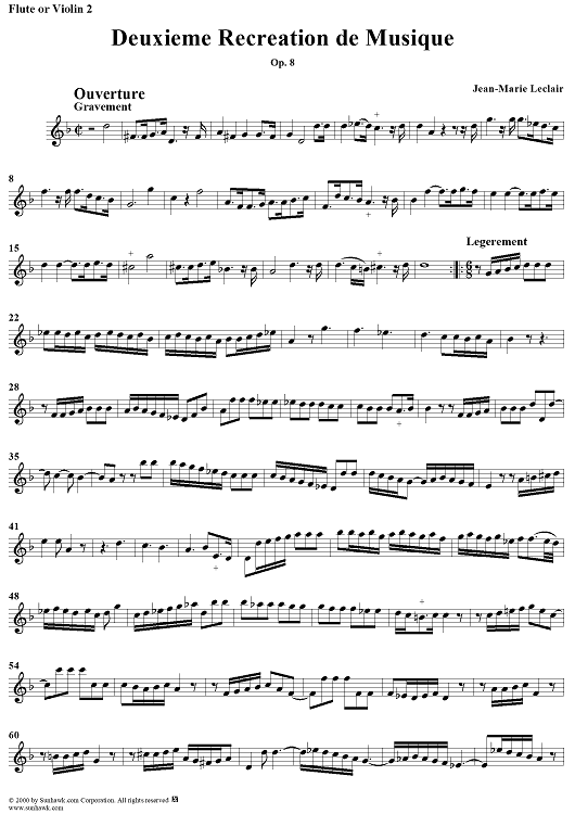 Deuxième Recréation de Musique, Op. 8 - Violin 2 or Flute 2