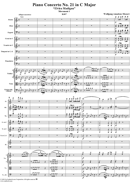 Piano Concerto No. 21 in C Major ("Elvira Madigan"), Movement 1 (K467) - Full Score