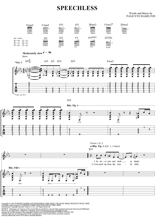 Speechless" Sheet Music by Helmet for Guitar Tab/Vocal Sheet Music Now