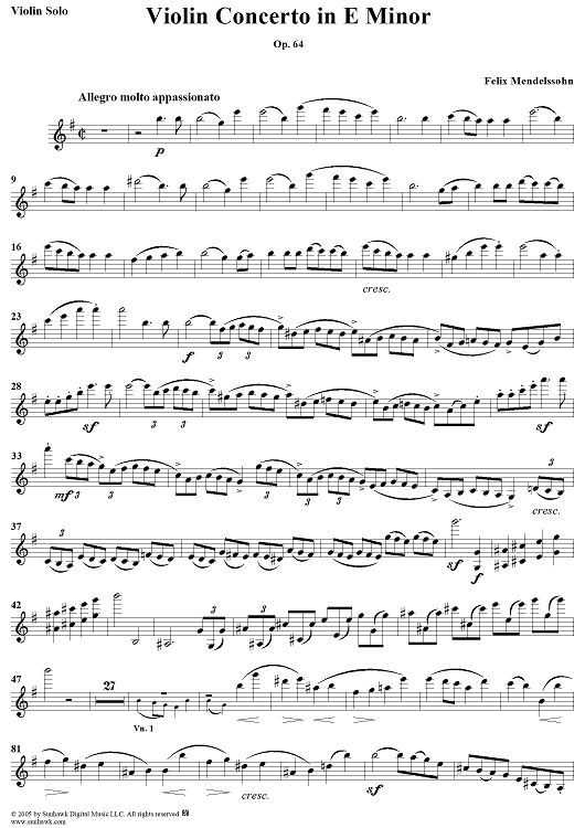 Violin Concerto in E Minor - Violin" Sheet Music for Violin/Orchestra ...