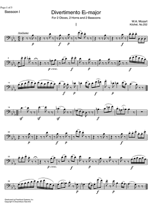 Divertimento No.12 Eb Major KV252 - Bassoon 1