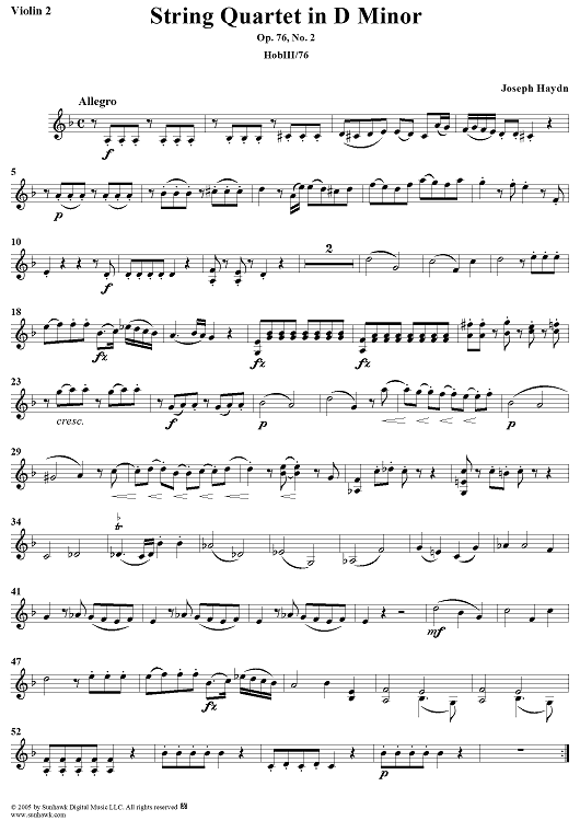 String Quartet in D Minor, Op. 76, No. 2 - Violin 2