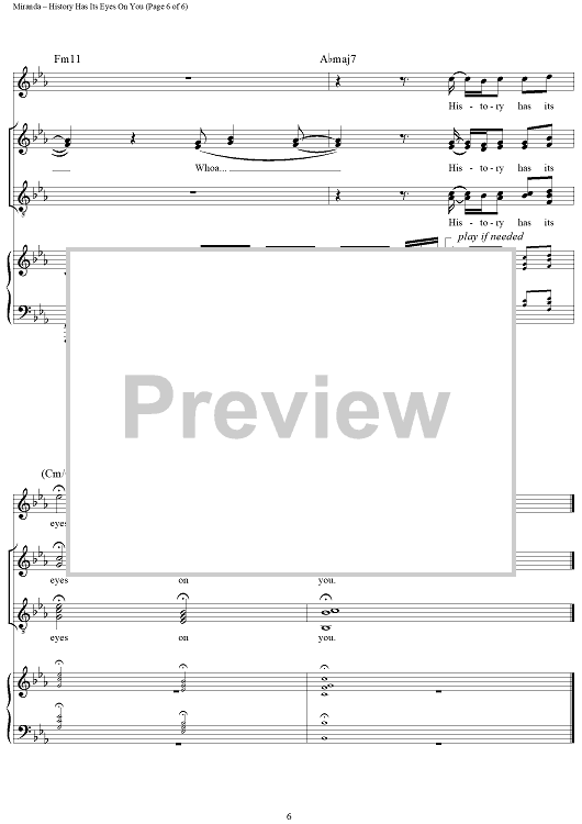 History Has Its Eyes On You" Sheet Music for Piano/Vocal/Chords Sheet