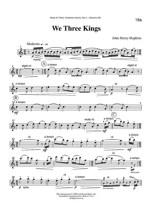 We Three Kings - Part 1 Clarinet in Bb