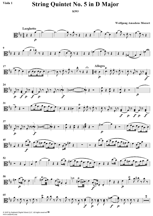 String Quintet No. 5 in D Major, K593 - Viola 1