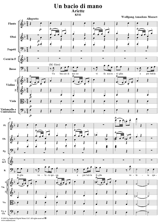 "Un bacio di mano", arietta, K541 - Full Score