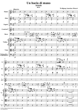 "Un bacio di mano", arietta, K541 - Full Score