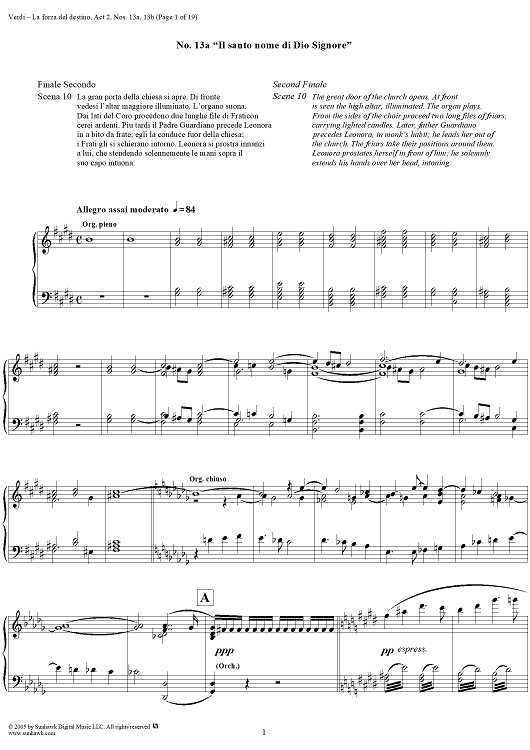 La forza del destino, Act 2, No. 13, Finale II. "Il santo nome di Dio Signore" and "La Vergine degli angeli" - Score