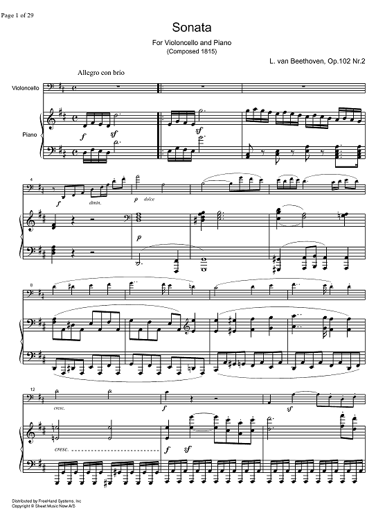 Sonata No. 5 D Major Op.102 No. 2 - Score