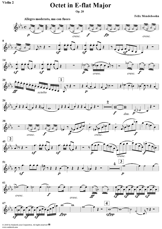 String Octet in E-flat Major, Op. 20 - Violin 2