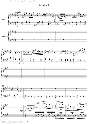 Piano Concerto No. 23 in A Major movt. 2 - K.488 - Score