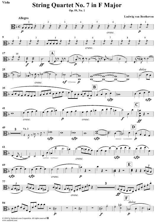 String Quartet No. 7 in F Major, Op. 59, No. 1 - Viola