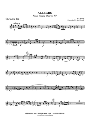 Allegro from "String Quartet 17" - Clarinet 2 in B-flat
