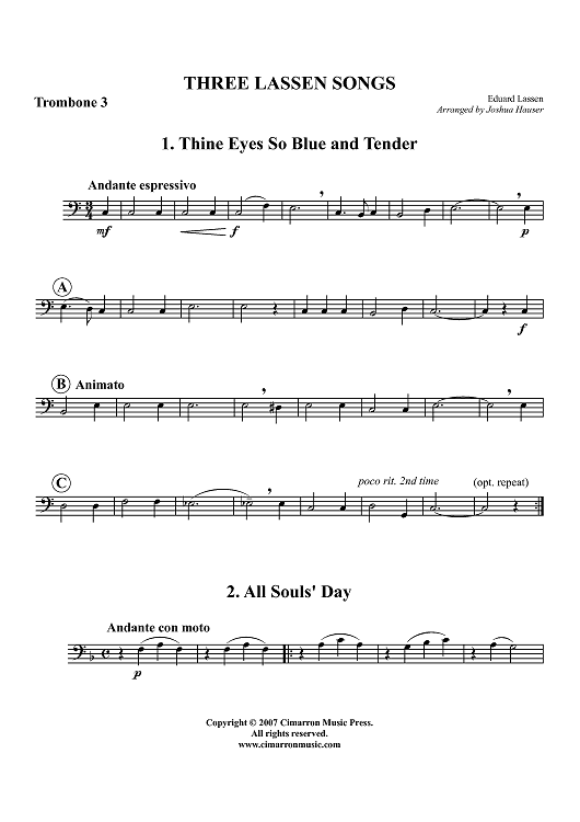 Three Lassen Songs - Trombone 3