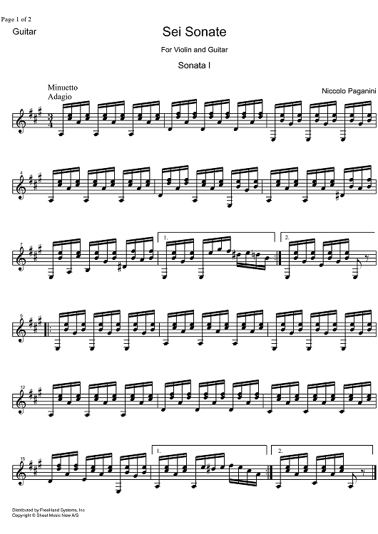 Sonata A Major Op. 2 No. 1 - Guitar