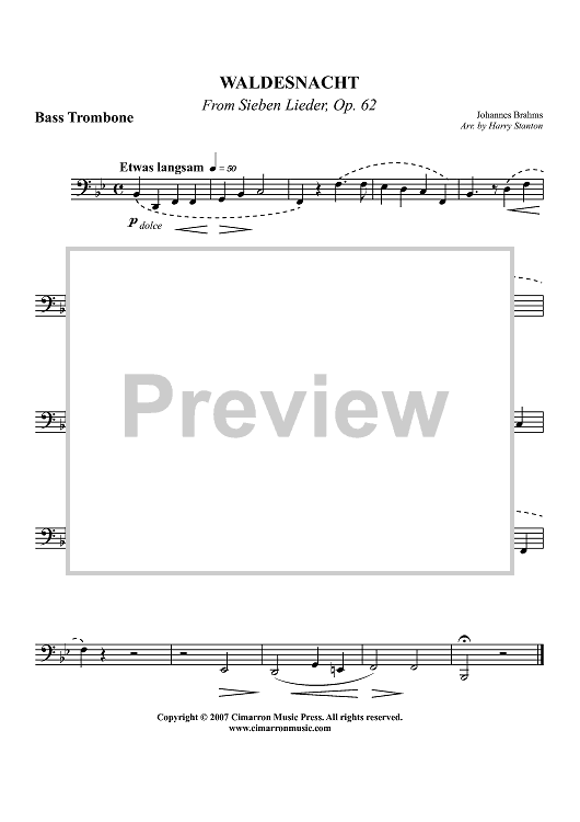 Waldesnacht from "Sieben Lieder, Op. 62" - Bass Trombone