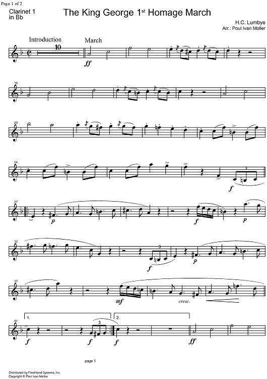 King George 1st Homage March - B-flat Clarinet 1