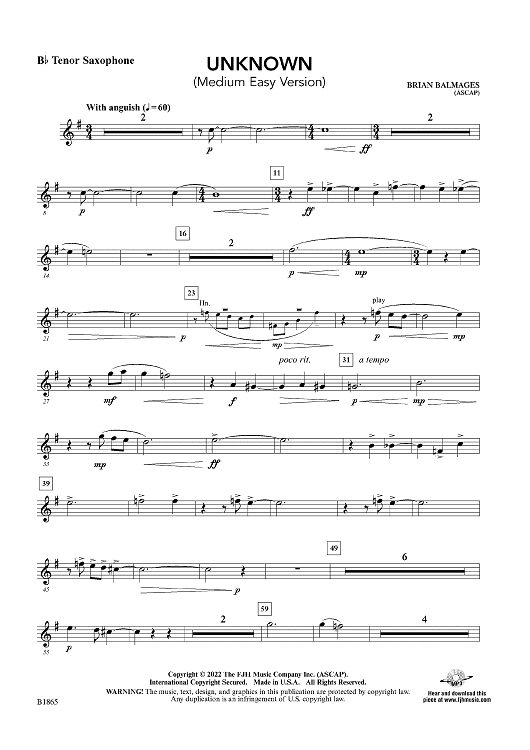 Unknown (Medium Easy Version) - Bb Tenor Sax
