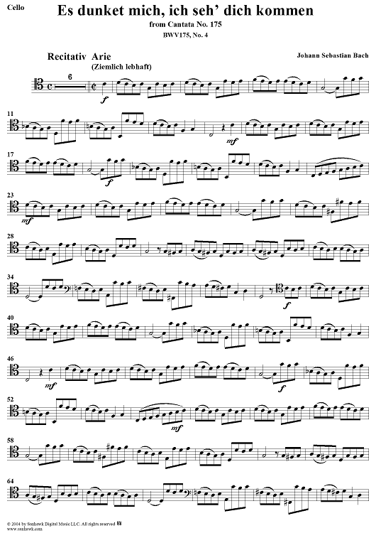 "Es dünket mich, ich seh' dich kommen", Aria, No. 4 from Cantata No. 175: "Er rufet seinen Schafen mit Namen" - Cello