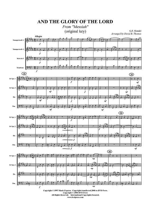 And the Glory of the Lord - Score