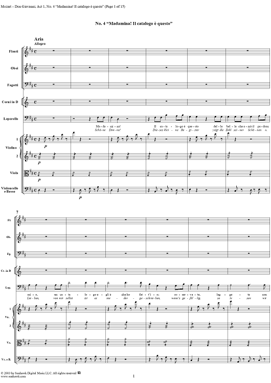 "Madamina! Il catalogo è questo", No. 4 from "Don Giovanni", Act 1, K527 - Full Score