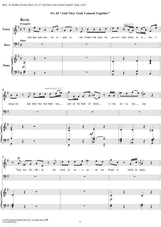 St. Matthew Passion: Part II, No. 43, "And They Took Counsel Together"