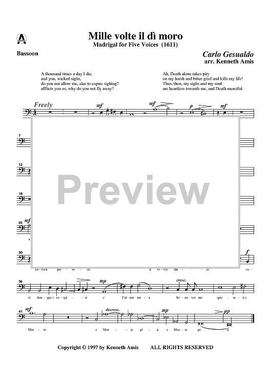 Mille volte il di moro - Bassoon