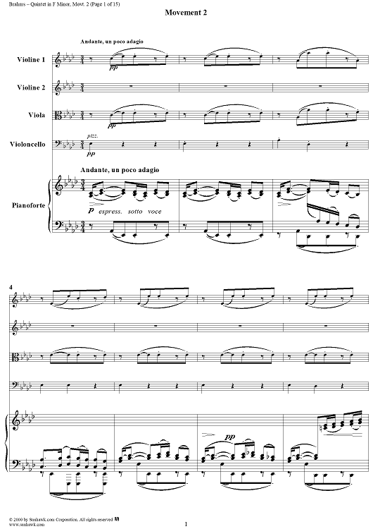 Piano Quintet, Op. 34a, Movement 2 - Piano Score