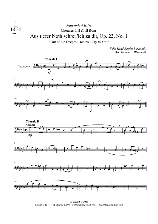 Chorales I, II & III from  Aus tiefer Noth schrei 'ich zu dir, Op. 23, No. 1 - Trombone