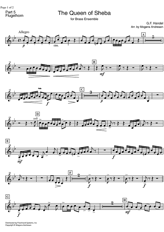 The Arrival of the Queen of Sheba HWV 67 - Flugelhorn