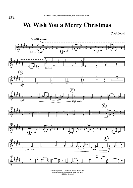 We Wish You a Merry Christmas - Part 2 Clarinet in Bb