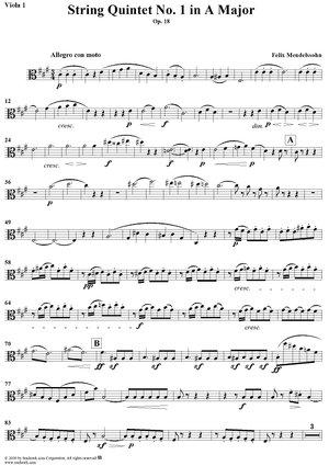String Quintet No. 1 in A Major, Op. 18 - Viola 1