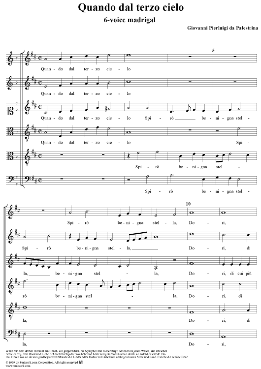 Quando dal terzo cielo     (6-voice madrigal)