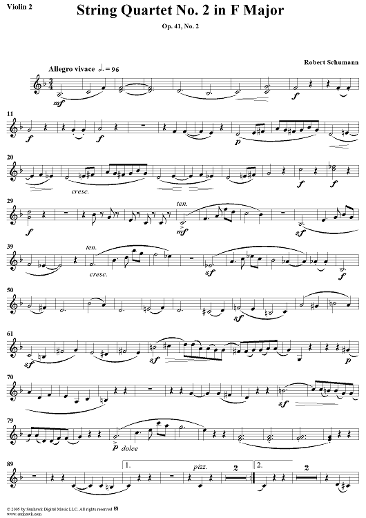 String Quartet No. 2 in F Major, Op. 41, No. 2 - Violin 2