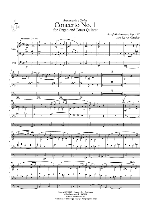 Concerto No. 1 for Organ and Brass Quintet - Organ