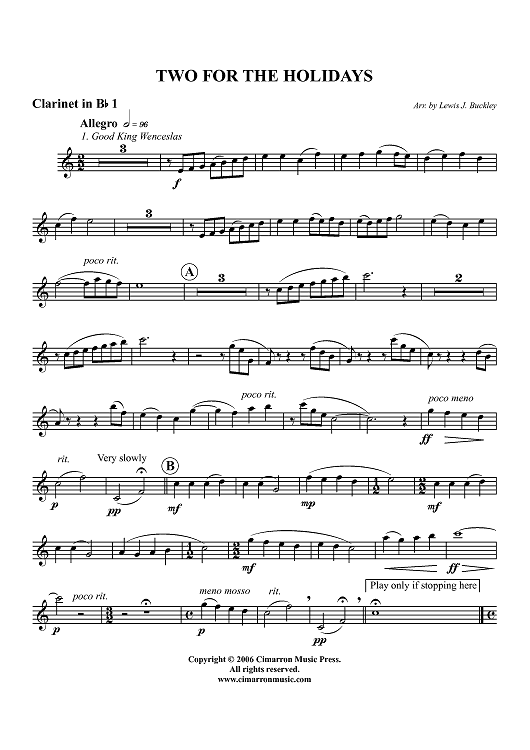 Two For The Holidays - Clarinet 1 in B-flat