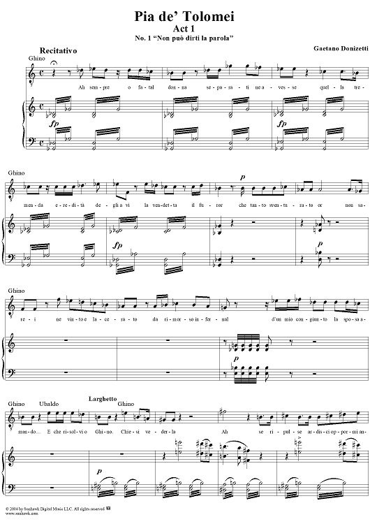 Pia de' Tolomei, Act 1, No. 1: Scena e Cavatina - "Non può dirti la parola" - Score