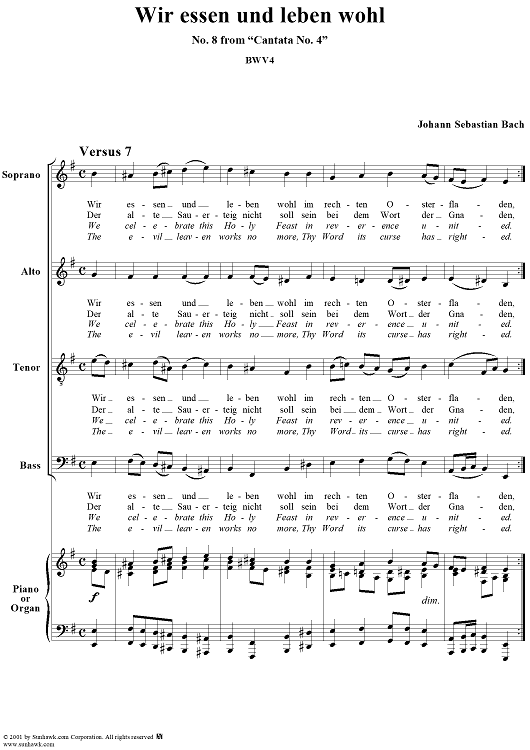 "Wir essen und leben wohl" (choral), No. 8 from Cantata No. 4